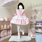 Sweet Lolita Cute Pink Black Blue Lolita Dress Long Sleeve Rabbit Ears Dress Lolita
