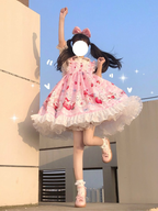 Sweet Lolita Cute Strawberry Light Lolita Red Pink Student Big Skirt Jsk Rabbit Print Lolita Dresses