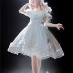 Hime Lolita White Black Swan JSK Dress Full Set Lolita Short-sleeved Dress
