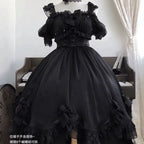Hime Lolita White Black Swan JSK Dress Full Set Lolita Short-sleeved Dress