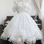 Hime Lolita White Black Swan JSK Dress Full Set Lolita Short-sleeved Dress