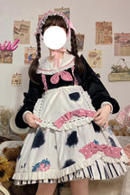 The Cow Print Sweet Lolita Dress combines playful charm with classic elegance. Featuring a doll collar and lantern sleeves, it creates a vintage-inspired silhouette, while the ruffled details and bowknot accents add sweetness. The unique cow print stitching introduces a fun, eye-catching twist that balances cuteness with individuality. Perfect for casual outings, themed events, or tea parties, this dress reflects the whimsical, versatile spirit of Lolita fashion.
