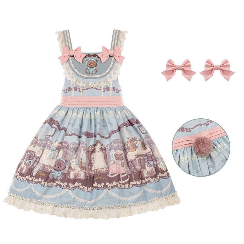 Sweet Lolita Dress Cute Pink Blue Color Matching OP Dress To Wear Summer Style