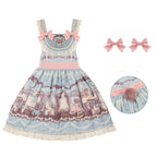 Sweet Lolita Dress Cute Pink Blue Color Matching OP Dress To Wear Summer Style