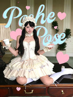 Sweet Lolita Dress Off Shoulder Ruffled Bow Decorated Champagne Princess Outfit