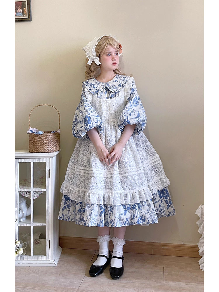 Design Concept:
This Sweet Lolita dress features a delicate white floral overlay with a layered apron-style design, crafted for a soft and elegant silhouette. The mid-length cut and tie-up details at the waist create a flattering fit while maintaining a charming, playful aesthetic. Perfect for daily wear, tea parties, or casual Lolita gatherings, this dress combines classic Lolita sweetness with versatile everyday style.