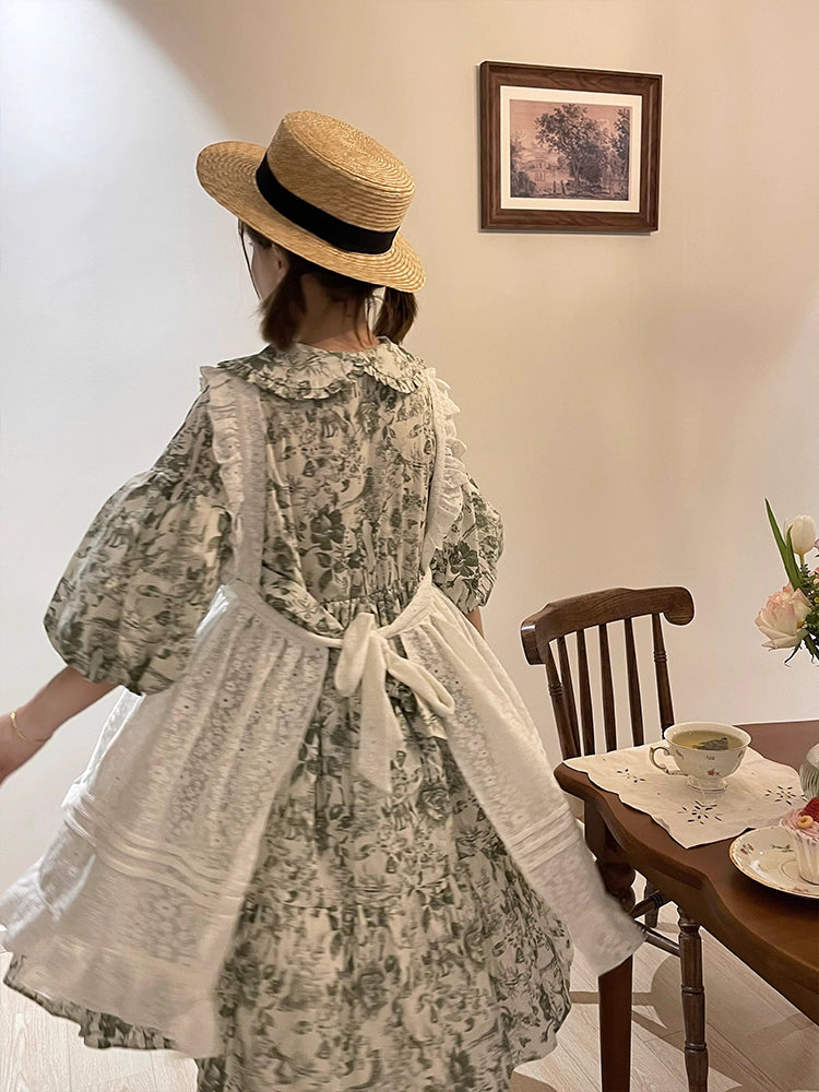 Design Concept:
This Sweet Lolita dress features a delicate white floral overlay with a layered apron-style design, crafted for a soft and elegant silhouette. The mid-length cut and tie-up details at the waist create a flattering fit while maintaining a charming, playful aesthetic. Perfect for daily wear, tea parties, or casual Lolita gatherings, this dress combines classic Lolita sweetness with versatile everyday style.