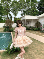 Sweet Lolita Floral Fairy Princess Dress Tutu Lolita Pink Orange