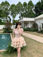 Sweet Lolita Floral Fairy Princess Dress Tutu Lolita Pink Orange