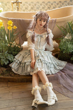 Sweet Lolita Girl Cake Skirt Light Green Ruffle Edge Two-piece Skirt Lolita Skirt Lolita Dresses