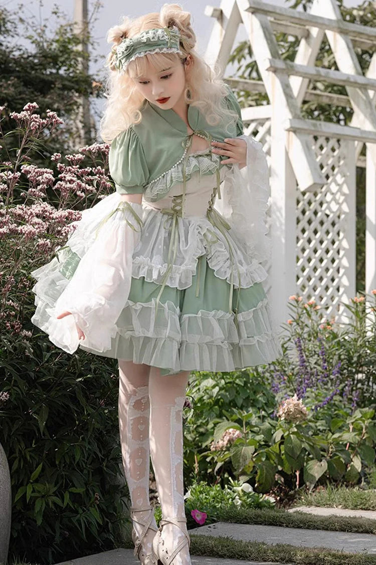 The Green Hanayome JSK Dress is designed to celebrate elegance and inclusivity in Lolita fashion. With its multi-layered ruffles, delicate lace trim, and lace-up front, it creates a flattering silhouette that enhances femininity. The fresh green tone brings a sense of vitality and charm, while the short version adds playfulness and versatility. Perfect for plus-size wearers, it balances comfort, beauty, and classic Lolita sweetness for any occasion.