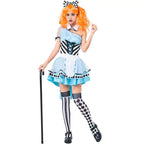 Sweet Lolita Halloween Blue Wonderland Queen Costume for Women Fantasy Princess Cosplay Dress