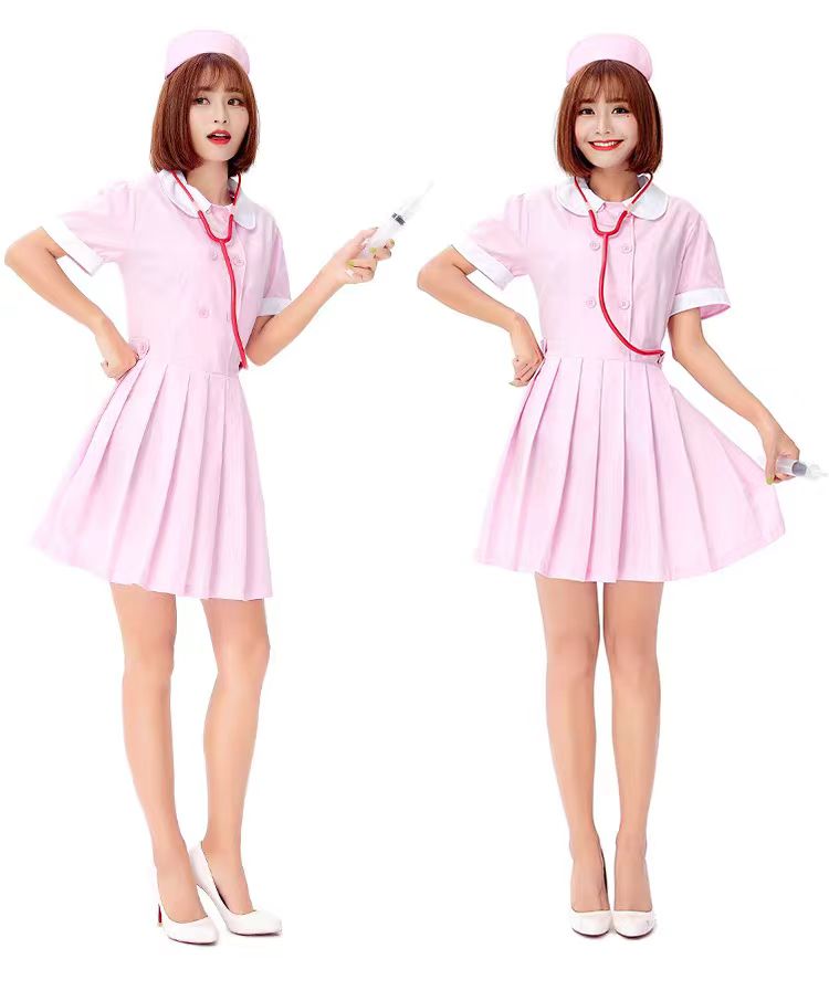 Sweet Lolita Halloween Nurse Costume for Women Pink White Cute Cosplay Dress
