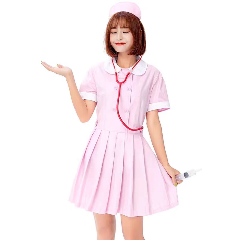 Sweet Lolita Halloween Nurse Costume for Women Pink White Cute Cosplay Dress