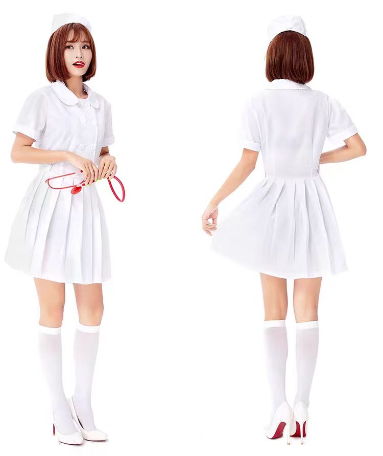 Sweet Lolita Halloween Nurse Costume for Women Pink White Cute Cosplay Dress