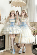 The Ivory JSK Long Dress is designed to embody elegance with a fairytale touch. Featuring a graceful square collar and flutter sleeves, it creates a soft, romantic silhouette. The structured fishbone design offers refined shaping, while cascading ruffles add volume and sweetness. In a delicate ivory tone, this dress conveys purity and timeless charm, making it perfect for tea parties, photoshoots, or special occasions in classic Lolita style.