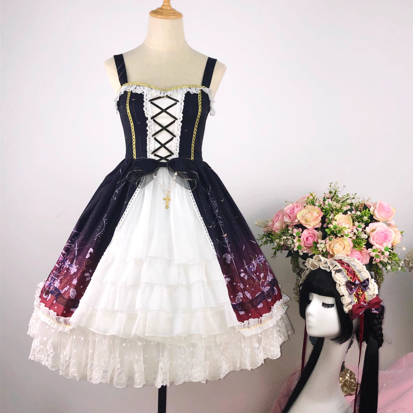 Design Concept:
Inspired by the duality of modern femininity, this dress merges classic Lolita elegance with contemporary sophistication. The structured sweetheart bodice and voluminous skirt create a timeless silhouette, while the off-shoulder neckline adds a touch of delicate allure. Crafted in luxurious ivory with intricate lace detailing, it embodies both innocence and refinement. Ideal for moments where fantasy meets reality—perfect for the dreamer who commands grace with quiet confidence.
