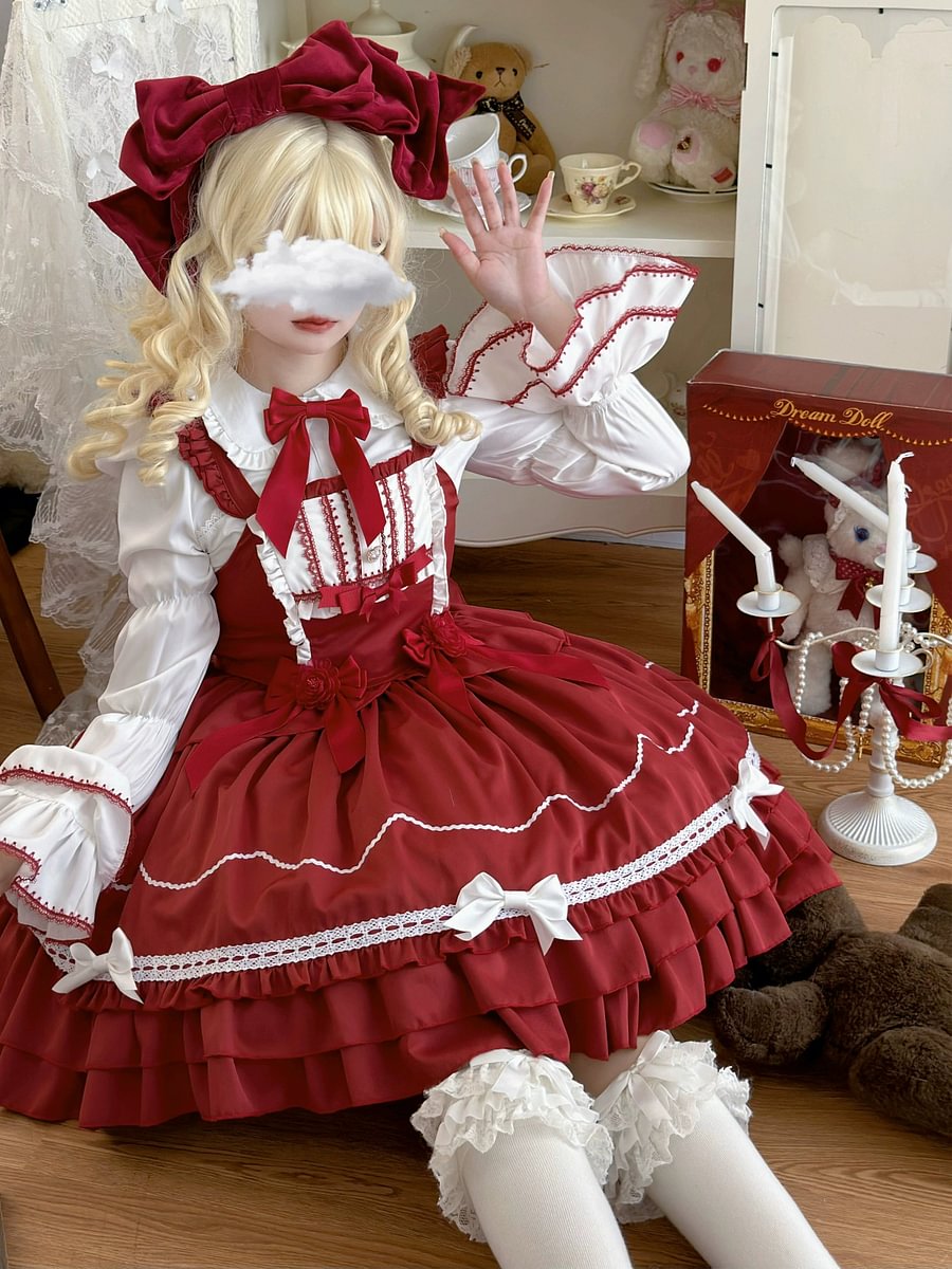 Sweet Lolita JSK Dress for Summer with Bow Red Pink Blue Black ColorDress