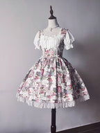Design Concept:
This Sweet Lolita JSK dress features a delicate floral print with lace-trimmed hems and a vintage bustier-style bodice, combining playful charm with refined elegance. The A-line silhouette and soft, breathable fabric create a graceful, comfortable fit, perfect for daily wear, tea parties, or casual Lolita gatherings. Its timeless floral pattern and lace detailing add a sweet, feminine touch to any Lolita ensemble.