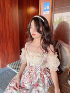 Design Concept:
This Sweet Lolita JSK dress features a delicate floral print with lace-trimmed hems and a vintage bustier-style bodice, combining playful charm with refined elegance. The A-line silhouette and soft, breathable fabric create a graceful, comfortable fit, perfect for daily wear, tea parties, or casual Lolita gatherings. Its timeless floral pattern and lace detailing add a sweet, feminine touch to any Lolita ensemble.