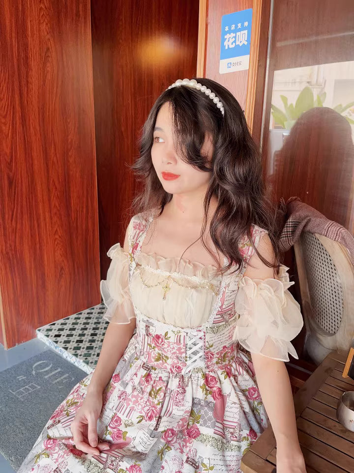 Design Concept:
This Sweet Lolita JSK dress features a delicate floral print with lace-trimmed hems and a vintage bustier-style bodice, combining playful charm with refined elegance. The A-line silhouette and soft, breathable fabric create a graceful, comfortable fit, perfect for daily wear, tea parties, or casual Lolita gatherings. Its timeless floral pattern and lace detailing add a sweet, feminine touch to any Lolita ensemble.