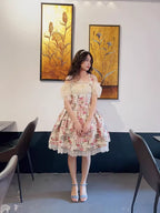 Design Concept:
This Sweet Lolita JSK dress features a delicate floral print with lace-trimmed hems and a vintage bustier-style bodice, combining playful charm with refined elegance. The A-line silhouette and soft, breathable fabric create a graceful, comfortable fit, perfect for daily wear, tea parties, or casual Lolita gatherings. Its timeless floral pattern and lace detailing add a sweet, feminine touch to any Lolita ensemble.