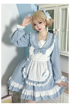 Sweet Lolita Navy Pink Japanese Cute Sailor Suit Apron Suit Collar Long-sleeved Dress