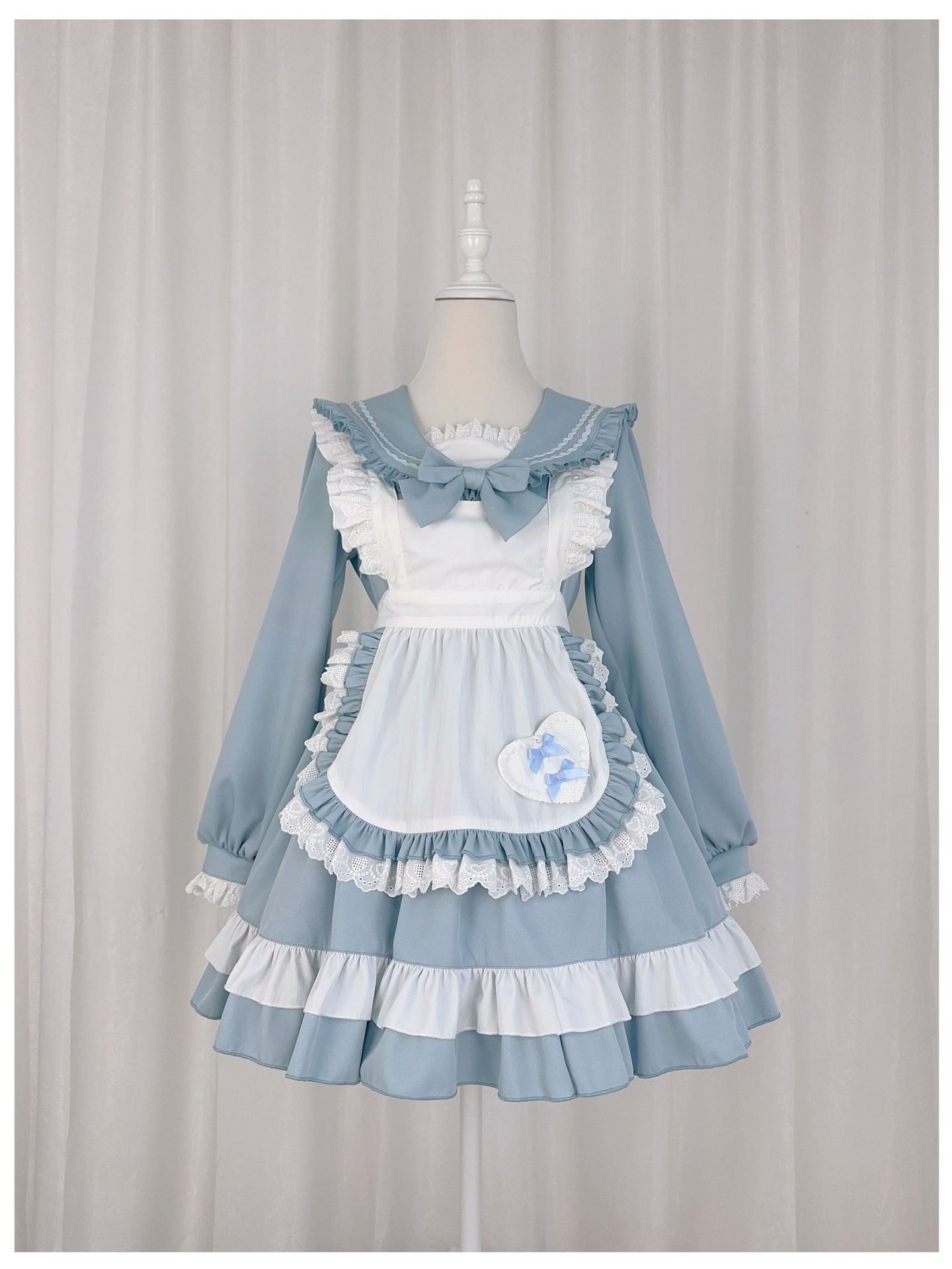 Sweet Lolita Navy Pink Japanese Cute Sailor Suit Apron Suit Collar Long-sleeved Dress