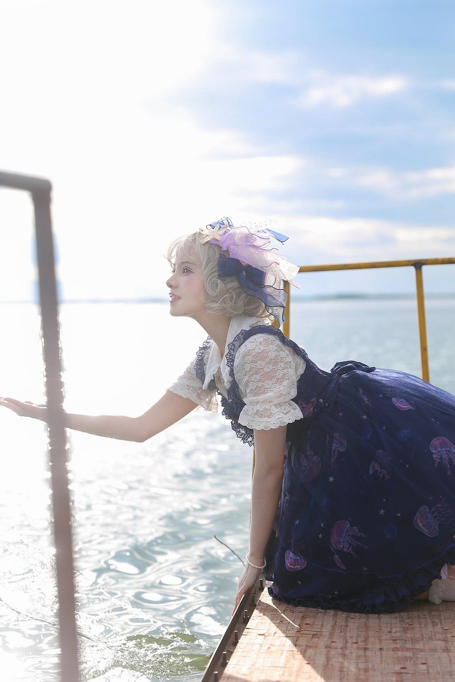 Sweet Lolita Jellyfish Meteor Blue Chiffon Fairy Jellyfish Printed Lolita JSK Cute Dress