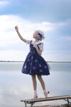 Sweet Lolita Jellyfish Meteor Blue Chiffon Fairy Jellyfish Printed Lolita JSK Cute Dress