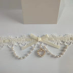Sweet Lolita Lace Pearl Bow Choker Macaron Colors Necklace