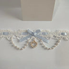 Sweet Lolita Lace Pearl Bow Choker Macaron Colors Necklace
