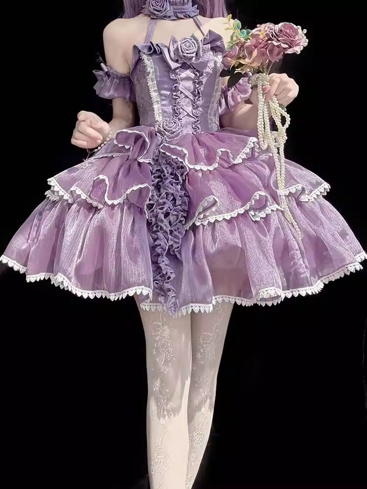 Blending fantasy and sophistication, this mini dress features a flattering off-shoulder neckline, delicate ribbon accents, and a softly tailored silhouette. The dreamy lavender and ivory palette evokes ethereal grace, while the lightweight fabric ensures comfort and movement. Designed for modern Lolita enthusiasts seeking timeless elegance with a touch of whimsical charm—perfect for enchanting moments and unforgettable celebrations.