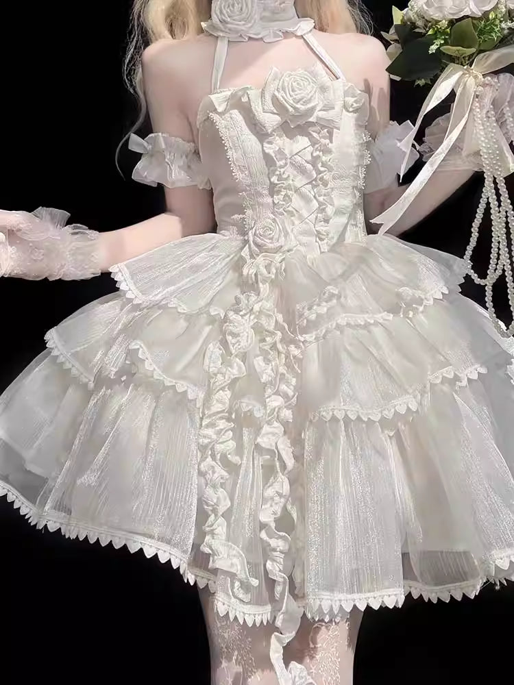 Blending fantasy and sophistication, this mini dress features a flattering off-shoulder neckline, delicate ribbon accents, and a softly tailored silhouette. The dreamy lavender and ivory palette evokes ethereal grace, while the lightweight fabric ensures comfort and movement. Designed for modern Lolita enthusiasts seeking timeless elegance with a touch of whimsical charm—perfect for enchanting moments and unforgettable celebrations.