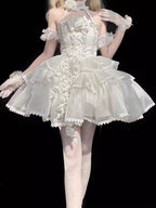 Blending fantasy and sophistication, this mini dress features a flattering off-shoulder neckline, delicate ribbon accents, and a softly tailored silhouette. The dreamy lavender and ivory palette evokes ethereal grace, while the lightweight fabric ensures comfort and movement. Designed for modern Lolita enthusiasts seeking timeless elegance with a touch of whimsical charm—perfect for enchanting moments and unforgettable celebrations.