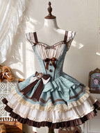 Sweet Lolita Mint Chocolate Lolita Cake Cream Dress Bow Girl Cute Trouser Dress Jumper Skirt