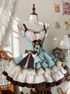 Sweet Lolita Mint Chocolate Lolita Cake Cream Dress Bow Girl Cute Trouser Dress Jumper Skirt