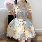 Sweet Lolita Pastel Blue Hued Idyllic Bunny Print Dress Cake Dress Jumper Skirt