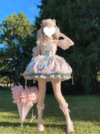Sweet Lolita Pastel Hued Kitty Pink Print Short Dress One Piece Dress