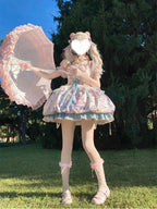 Sweet Lolita Pastel Hued Kitty Pink Print Short Dress One Piece Dress