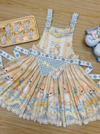 Sweet Lolita Pastel Yellow Hued Idyllic Bunny Print Dress Cake Dress Jumper Skirt