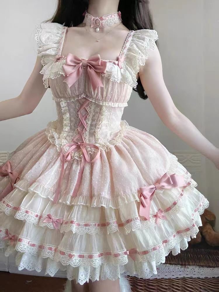 Sweet Lolita Pink Ballet Lolita Dress JSK Cake Ruffles Sleeveless Princess Lolita