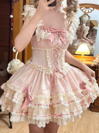 Sweet Lolita Pink Ballet Lolita Dress JSK Cake Ruffles Sleeveless Princess Lolita