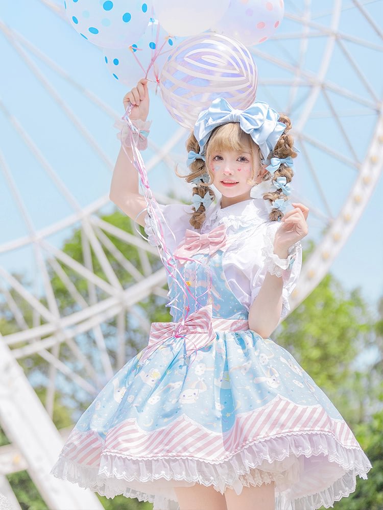 Sweet Lolita Pink Blue Lolita Dress Pudding Dog Print Kawaii Lolita Jumper Dress JSK