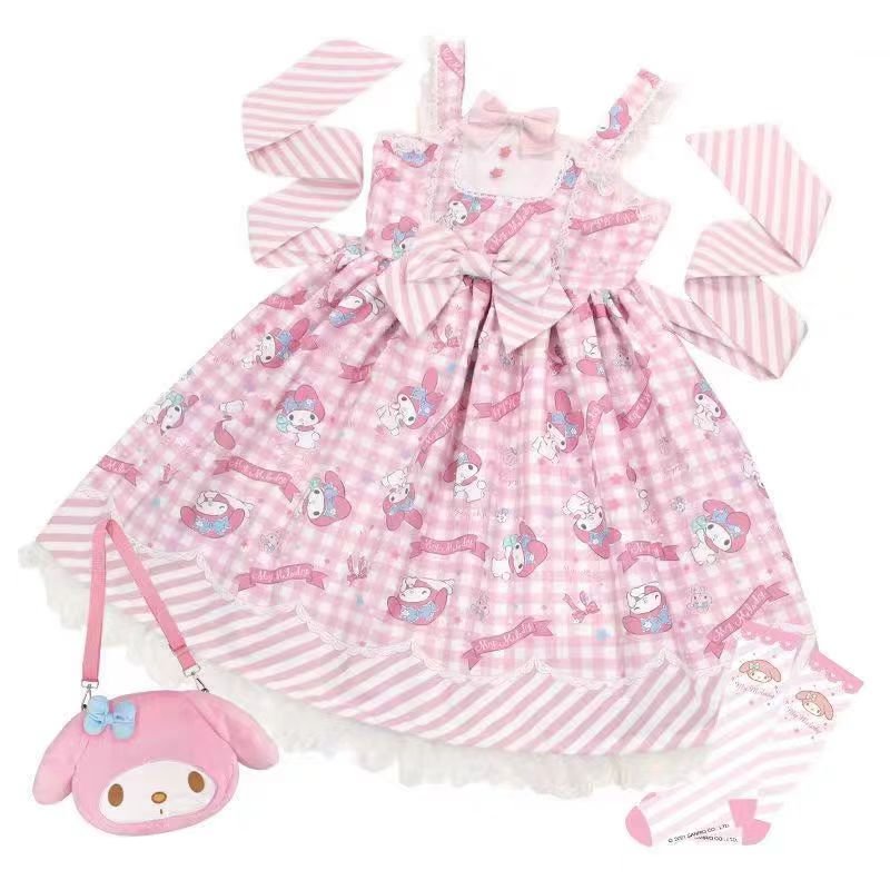 Sweet Lolita Pink Blue Lolita Dress Pudding Dog Print Kawaii Lolita Jumper Dress JSK