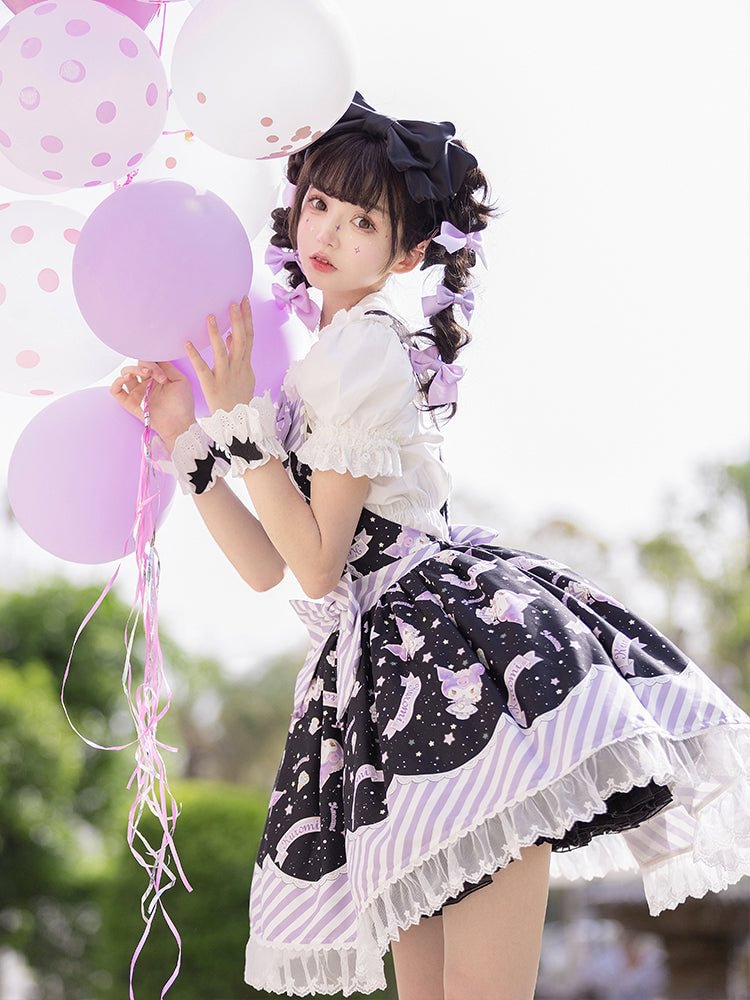Sweet Lolita Pink Blue Lolita Dress Pudding Dog Print Kawaii Lolita Jumper Dress JSK