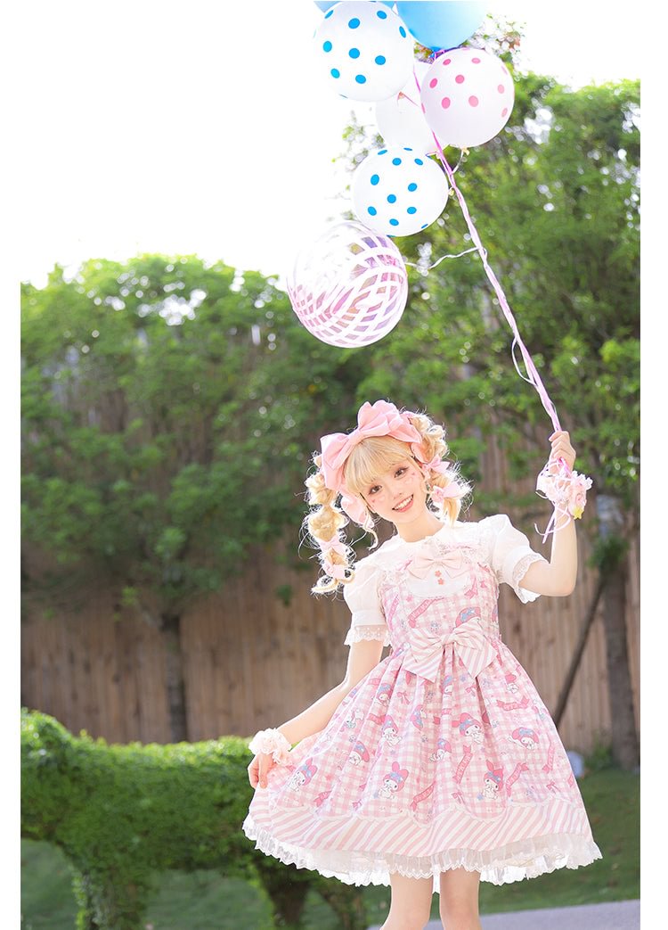 Sweet Lolita Pink Blue Lolita Dress Pudding Dog Print Kawaii Lolita Jumper Dress JSK