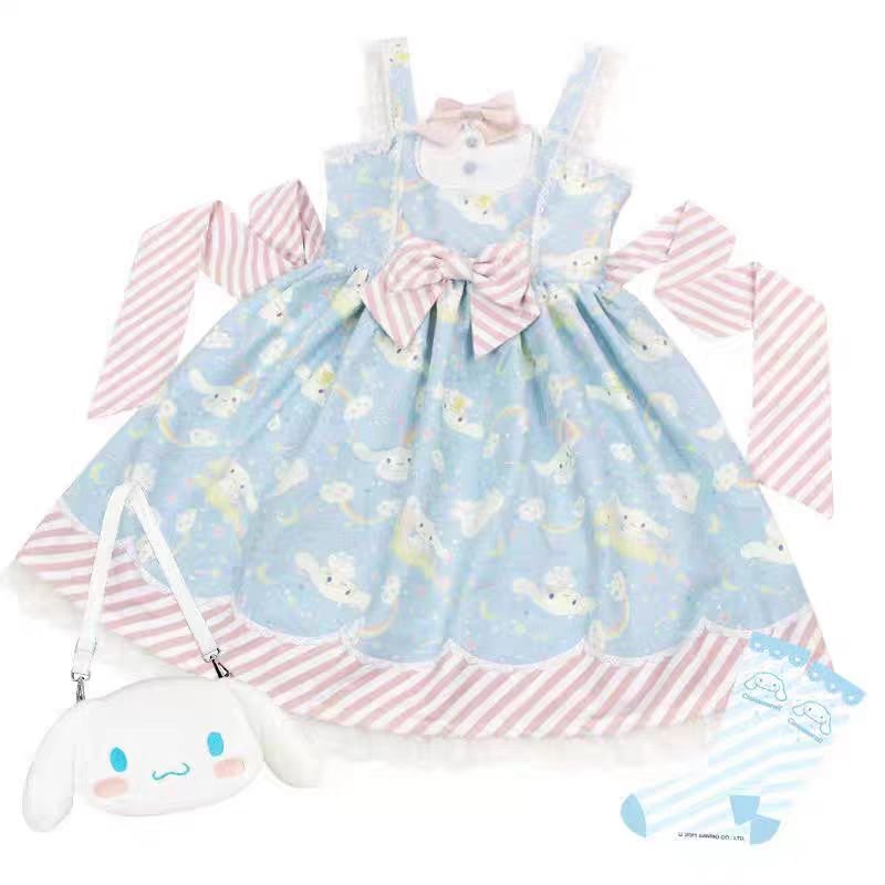 Sweet Lolita Pink Blue Lolita Dress Pudding Dog Print Kawaii Lolita Jumper Dress JSK