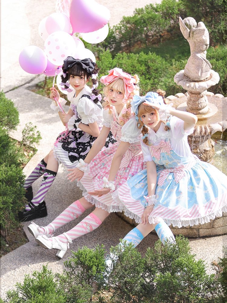 Sweet Lolita Pink Blue Lolita Dress Pudding Dog Print Kawaii Lolita Jumper Dress JSK