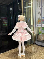 Sweet Lolita Pink Christmas Dress JK Plush Cape with Puffy Susender Skirt Winter Two Piece Set